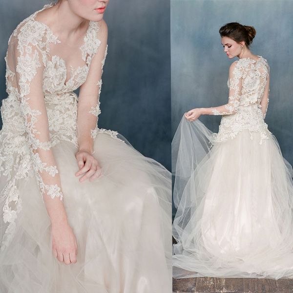 Designer New Ivory Beach Wedding Dress Appliques Floral Top Long