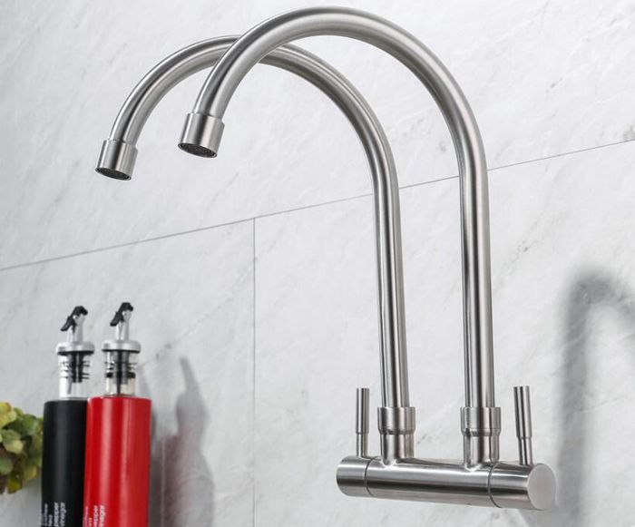 304 Stainless Steel Lead Free Pot Filler Tap Wall Mount Kitchen Faucet Single Cold Hole Brushed Nickel 353
