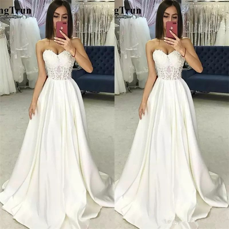 compre vestidos de novia elegantes satén a line lace appliqued