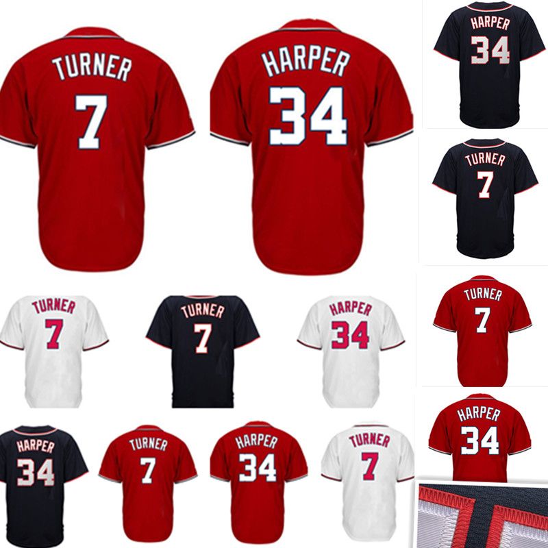 2019 Men'S 7 Trea Turner Jersey Deep Blue White Red Stitched