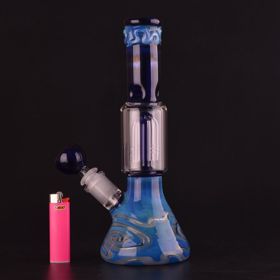 2021 Beaker Bong Silver Fuming Blue Color Changing Glass Bongs 4 Arms