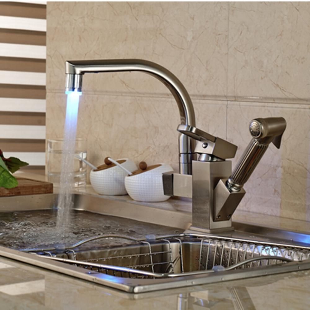 2019 Led Changing Brushed Nickel Kitchen Faucet Deck Mounted Vessel 2019 Led Changing Brushed Nickel Kitchen Faucet Deck Mounted Vessel Sink Mixer Tap Pull Out Sprayer From Naming 103 91 Dhgate Com