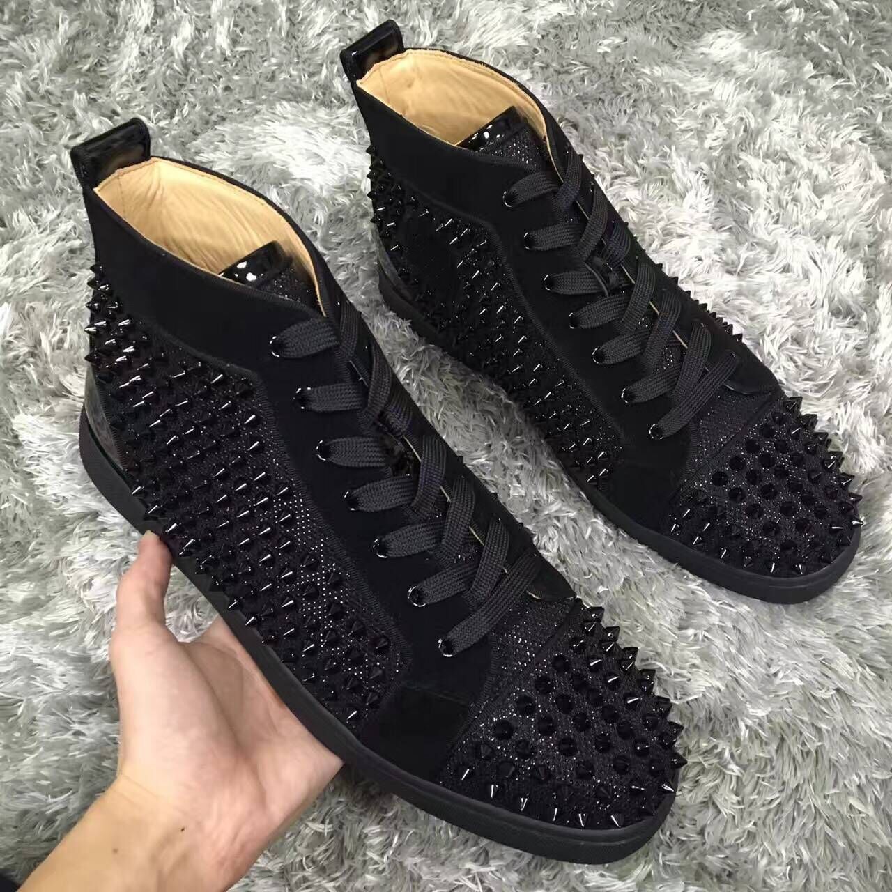 Original Cheap Red Bottom Sneakers For Men Luxury Black Glitter With Spikes Fashion Casual Mens Womens Shoes Designer Party Wedding