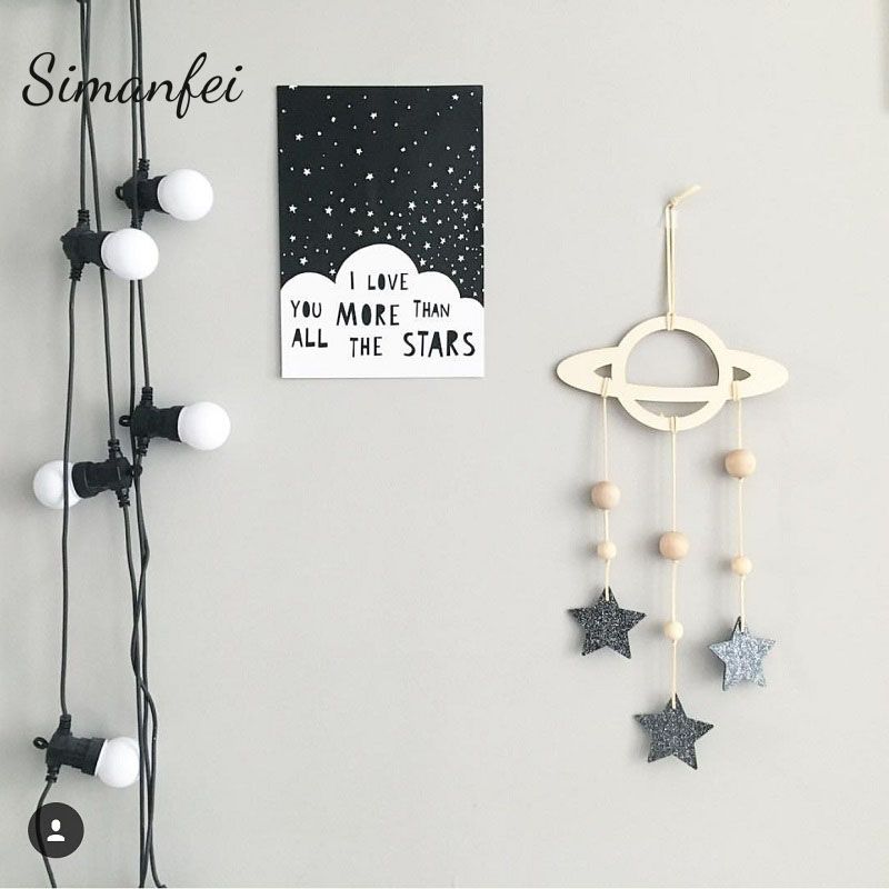 Simanfei Hanging Decorations 2017 New Kids Baby Room Decor Planet Stars Drop Ornaments Christmas Pendant Wall Hanging Adornments