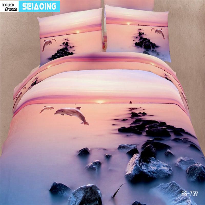 Romantic Sunset Scenic Duvet Cover 3d Dolphin Sea Bedding Set Quen Romantic Sunset Scenic Duvet Cover 3d Dolphin Sea Bedding Set Quen Super King Size Bedspread Girl Wedding Bed Linens Soft Cotton Blue Queen