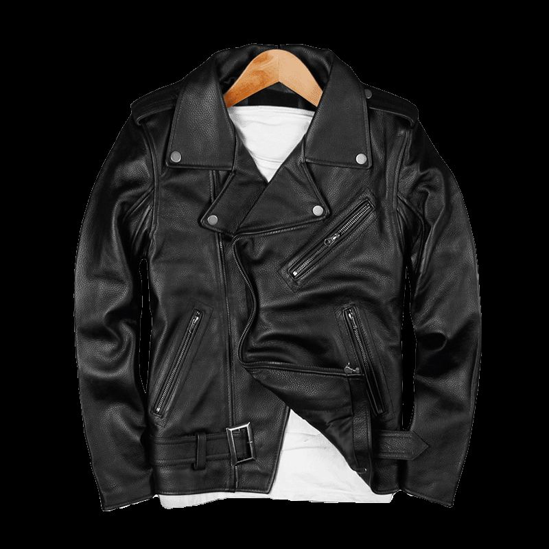 2018 Black Men Leather Motorcycle Jacket Oblique Zipper Plus Size 5xl Genuine Cowhide Slim Fit Biker Coat Free