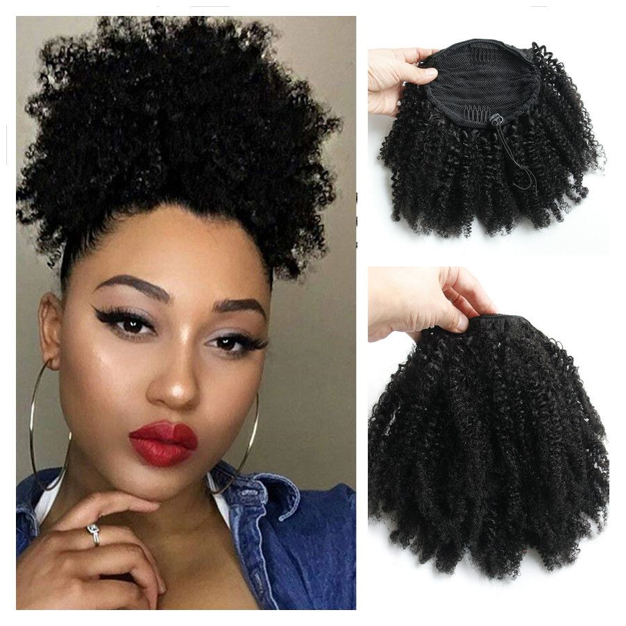 120g afro kinky curly human hair ponytail for black women brazilian virgin  hair short high drawstring pony tail hair extensions 10-16 inch