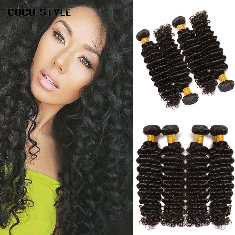 Natural Black Deep Wave Malaysion Hair Weave 4 Bundles 100 Human