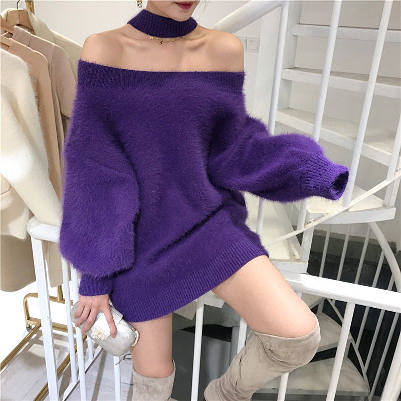 Acquistare Le Nuove Donne Sexy Moda Slash Collo Lana Mohair Caldo Maglia A  Spalla Manica Lunga Halter Collo Medio Maglione Maglione Pullover Economico  | Consegna Veloce E Qualità | It.Dhgate
