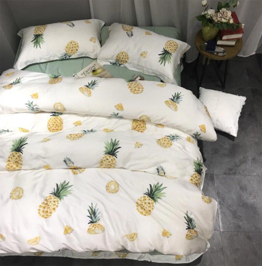 Modern Cute Fruit Pineapple Bedding Set Teen Full Queen King Modern Cute Fruit Pineapple Bedding Set Teen Full Queen King Retro Double Home Textile Flat Sheet Pillow Case Quilt Cover Designer Duvet Sets
