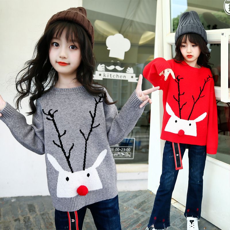 weixu child girl christmas sweater with deers autumn winter kid christmas sweater for toddler