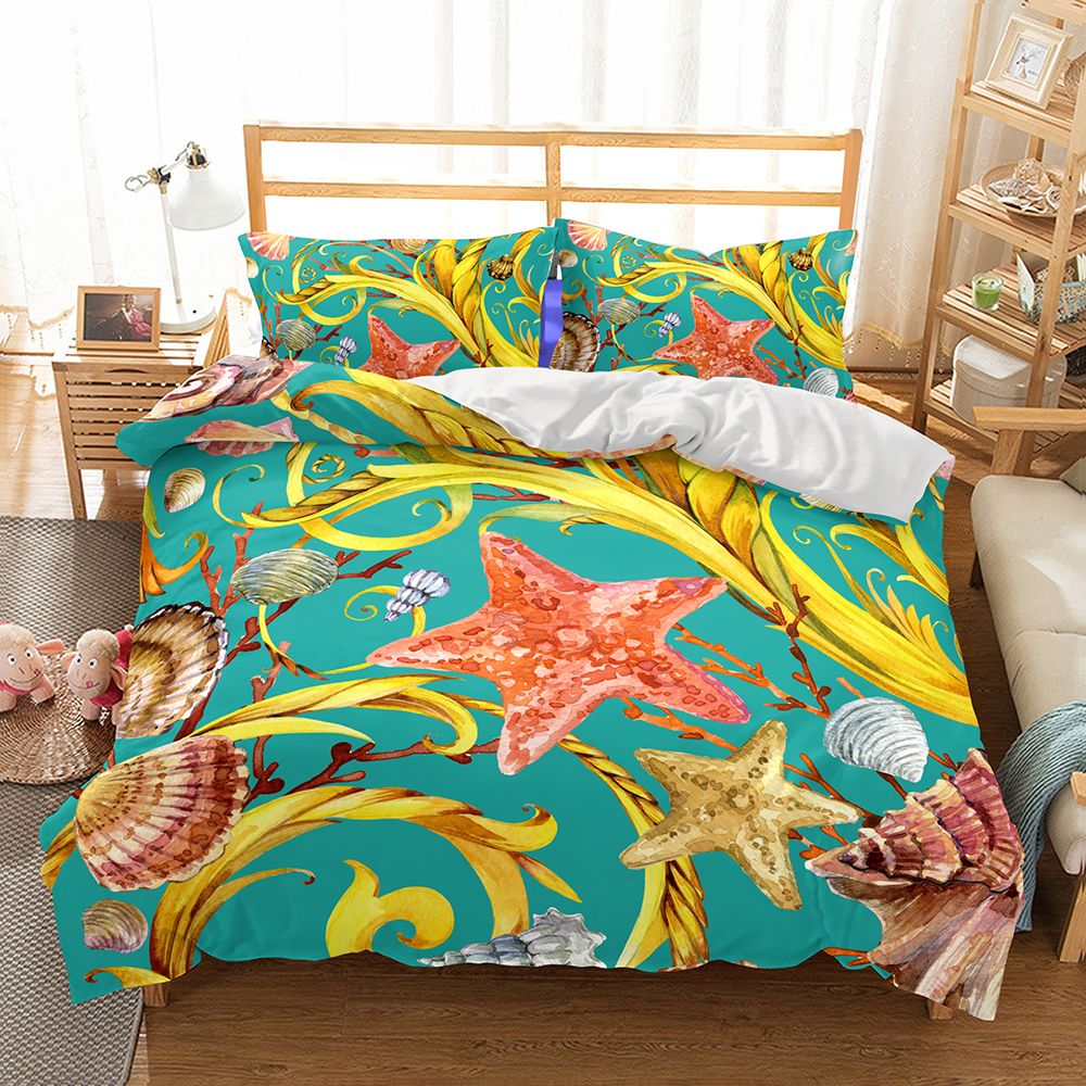 Bed Supplies Multi Color Starfish Art Printed Polyester Bedding Sets All Sizes Pillowcase Quilt Cover No Filler