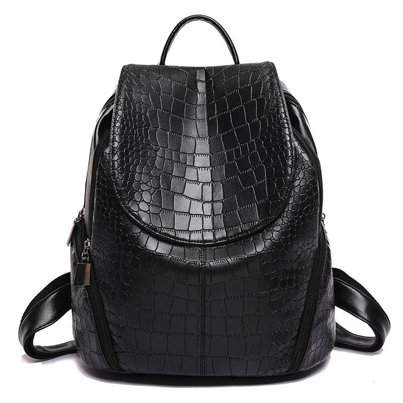 Women Backpacks Female School Bags For Teenage Girls Black PU Leather ...