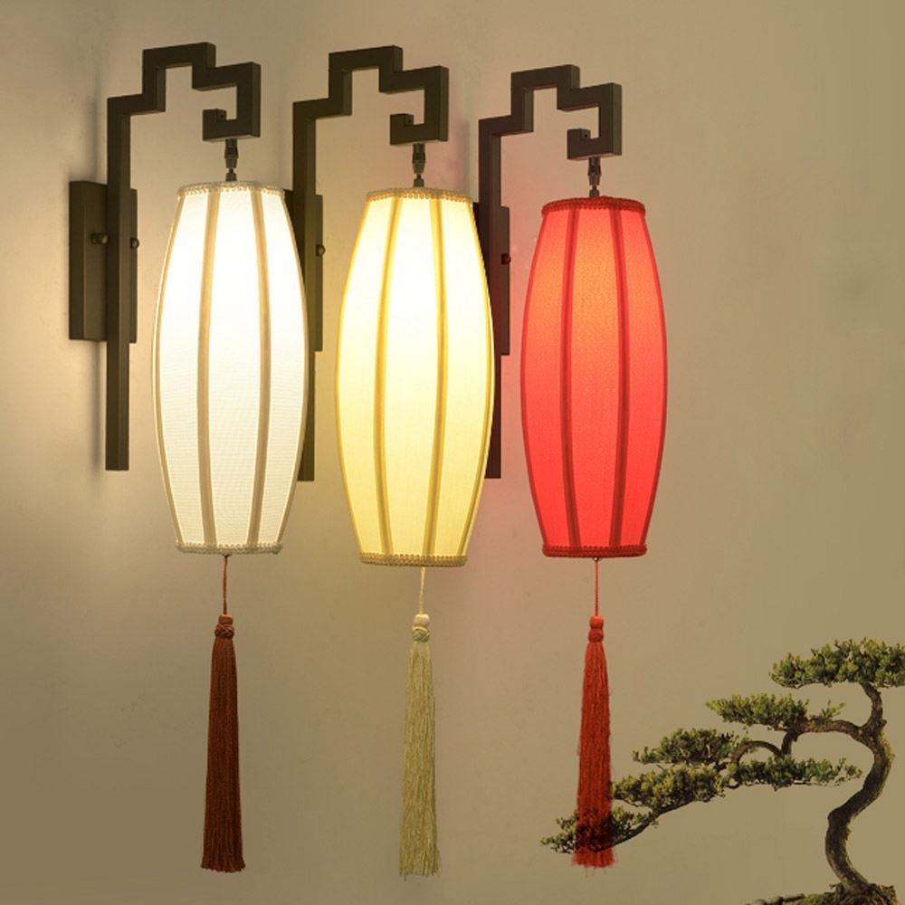 Chinese Style Lanterns Restaurant Wall Light Metal Frame Fabric Lampshade Balcony Lamp Past Hotel Bedroom Sconces