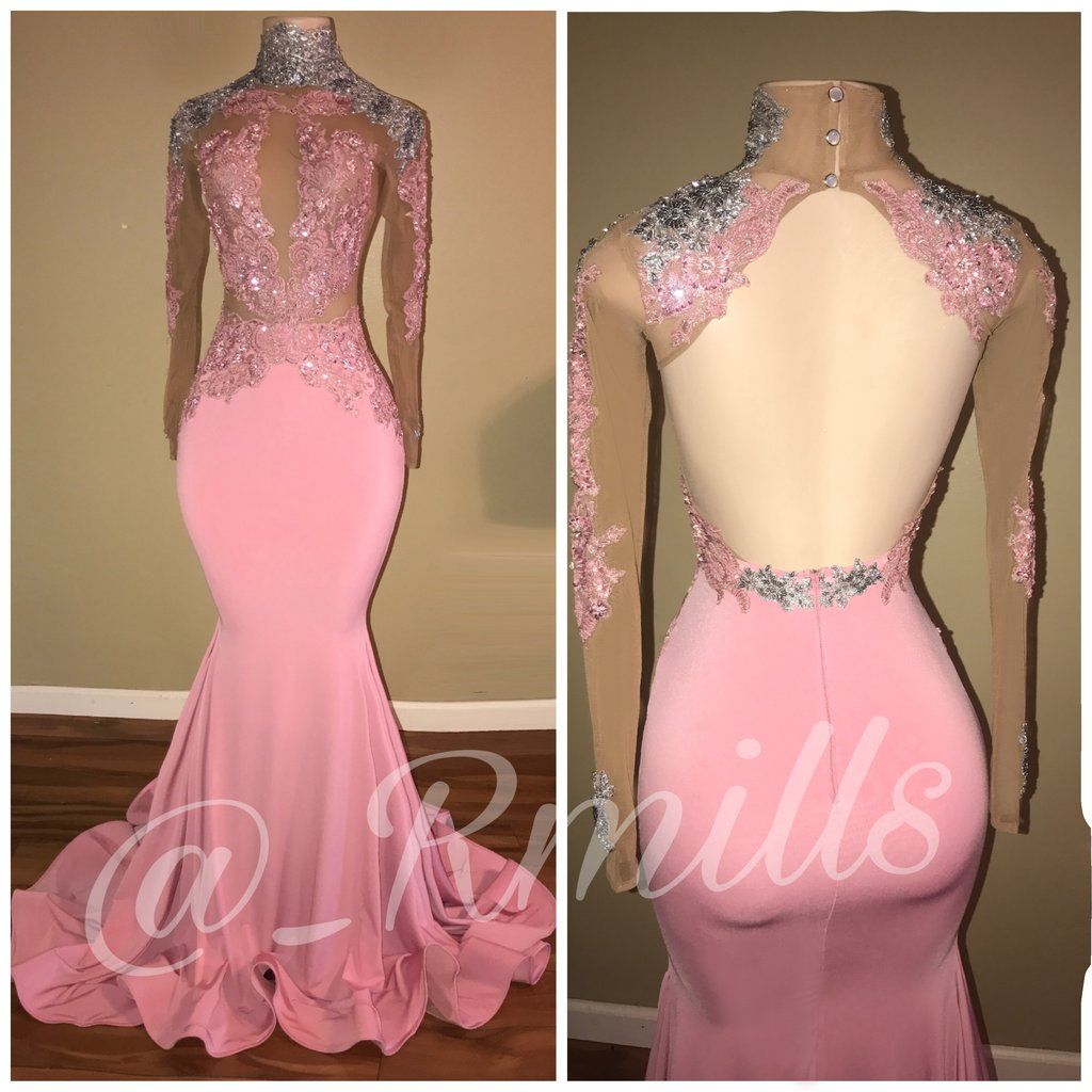 pink mermaid style prom dress