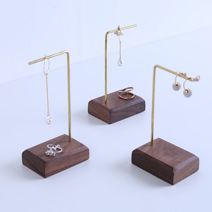 Black Walnut Jewelry Display Stand Metal Rod Prop Jewellery Necklace