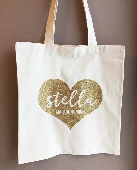 Personalize Glitter Heart Wedding Welcome Bags Maid Of Honor Tote