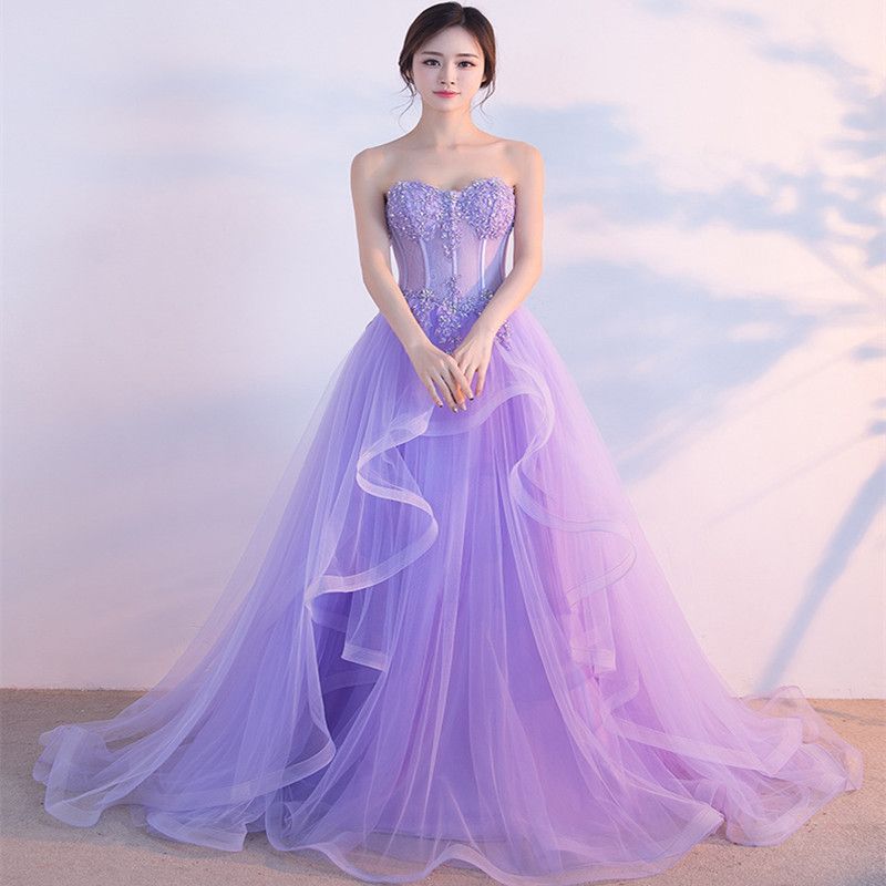 Purple Ruffle Prom Dress