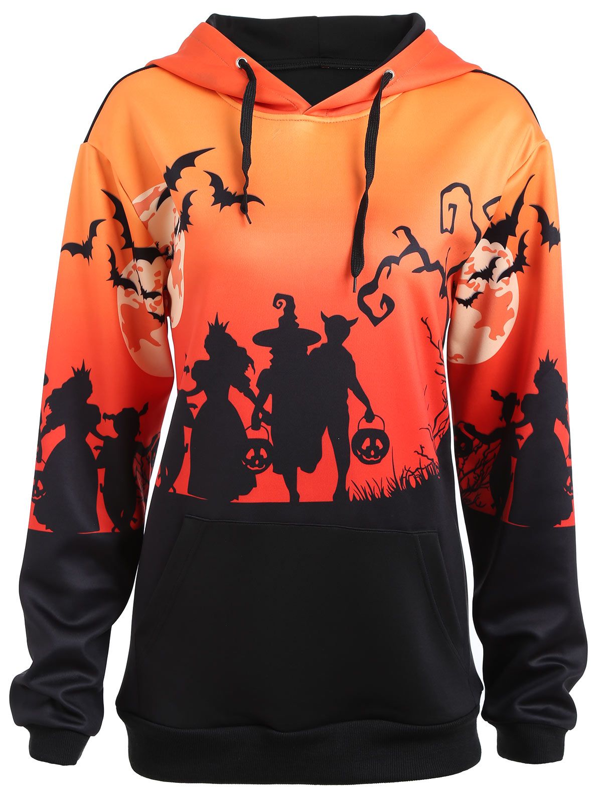 2018 wholesale plus size halloween moon bat print hoodie with pocket winter warm drawstring color block hooded sweatshirt pullover from tengdingskirt