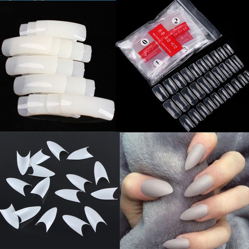 Nude White Sharp Full False Nail Art Design Tips French Acrylic