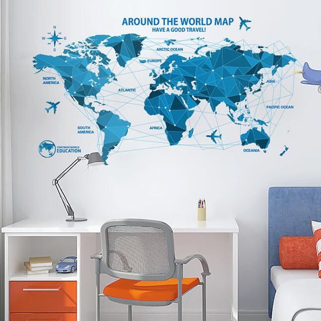 dlx0960c world map wall sticker for baby early education english