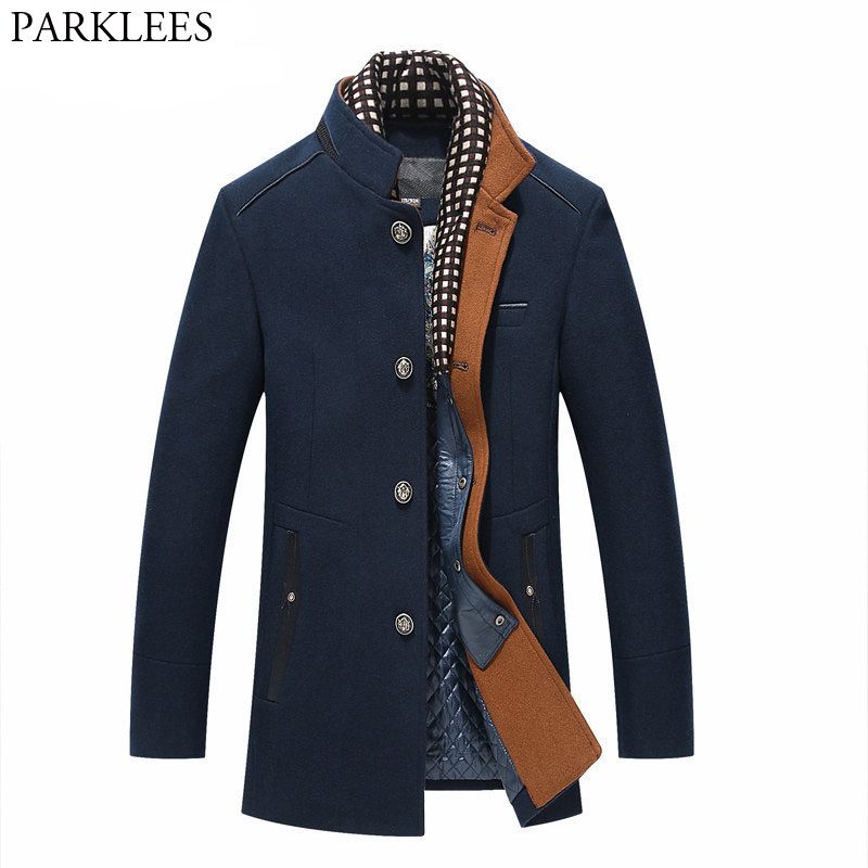 2020 Thicker Mens Trench Coats 2017 Winter Long Wool Trench Coat Men ...