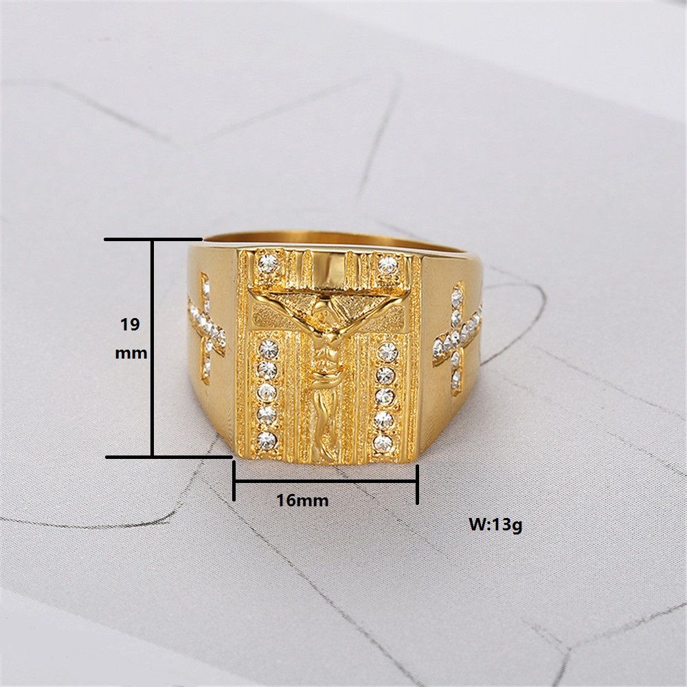Gold Filled Titanium Jesus Cross Ring Classic Religious Ring Men