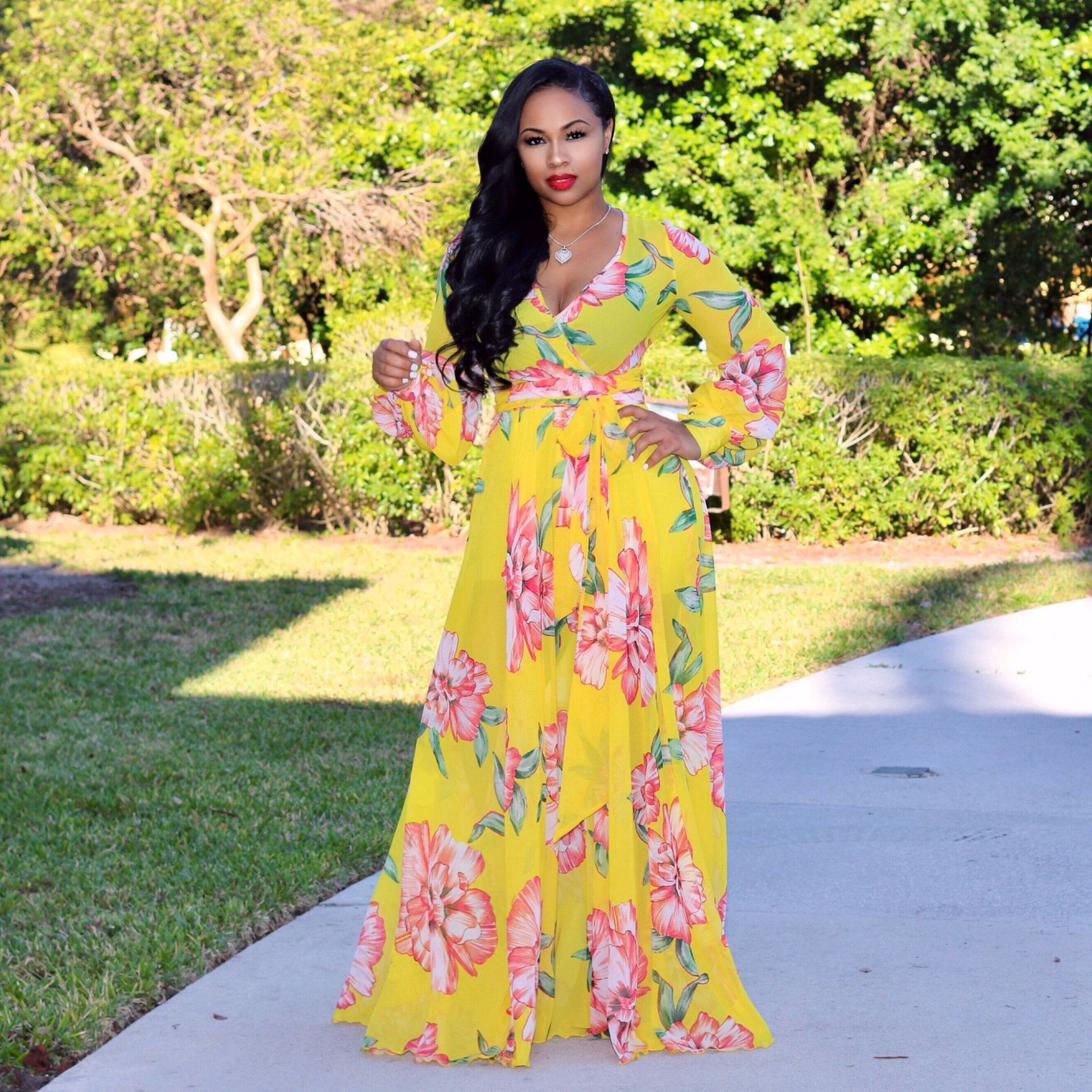 Shaffon Floral Dress with Sash