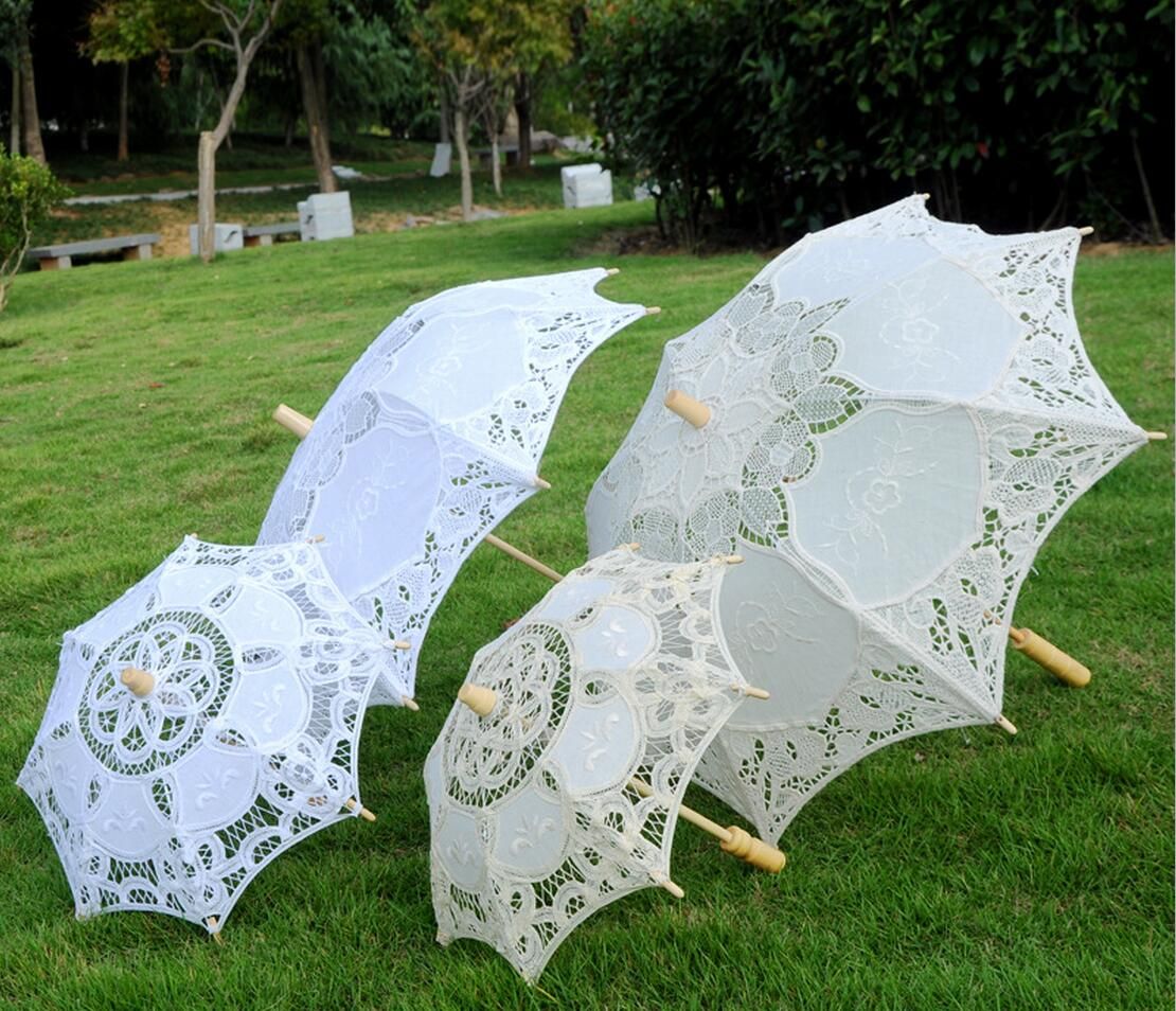 2019 Stock Ivory Lace Bridal Wedding Parasol White Lace Umbrella