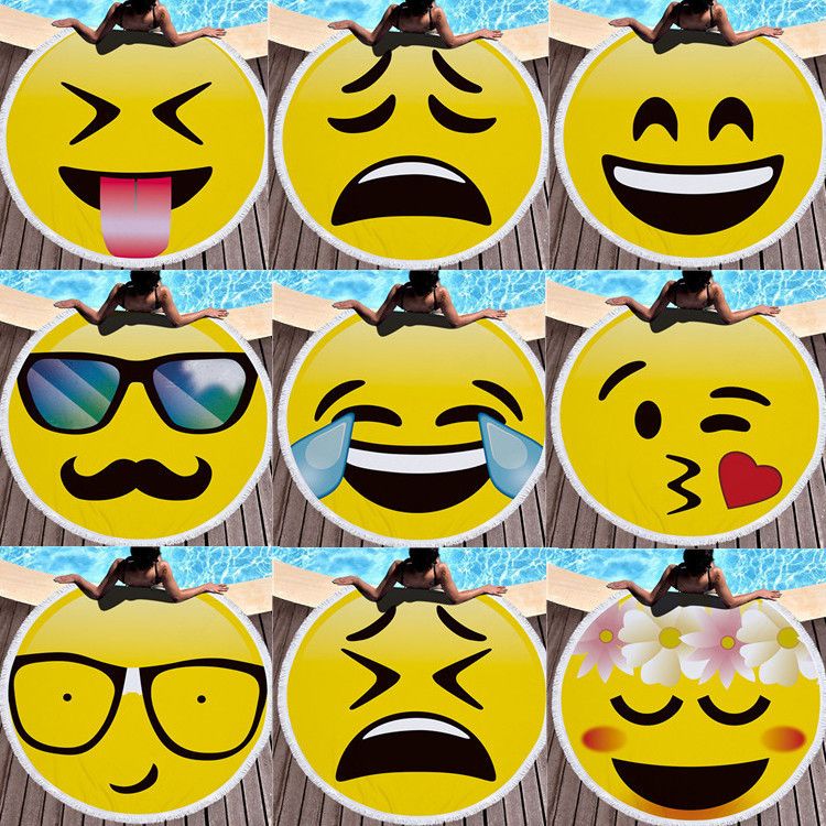 14 styles 150 150cm microfiber emoji blanket beach towel round large