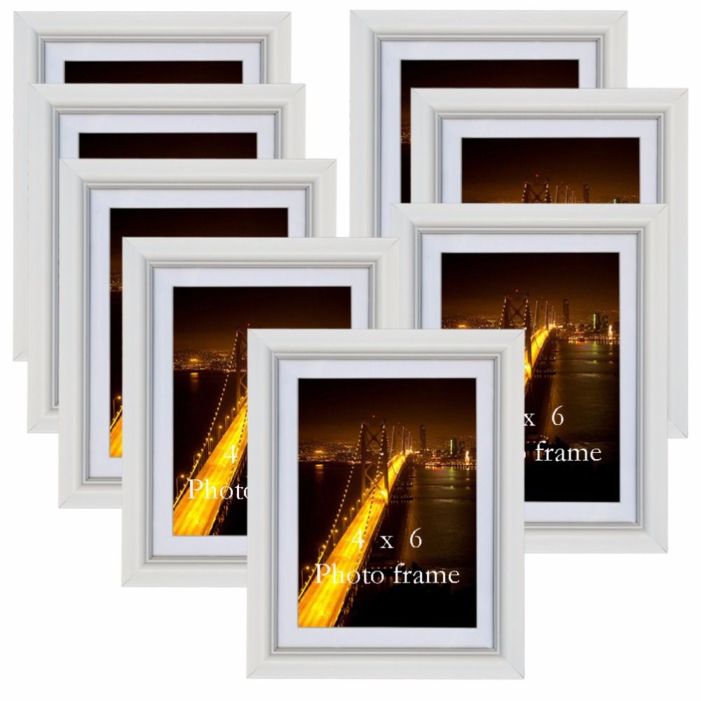 Giftgarden White Photo Frame Set Simple Art Pattern Wall Picture Frames Fashion Living Room Decal Wooden Of 8