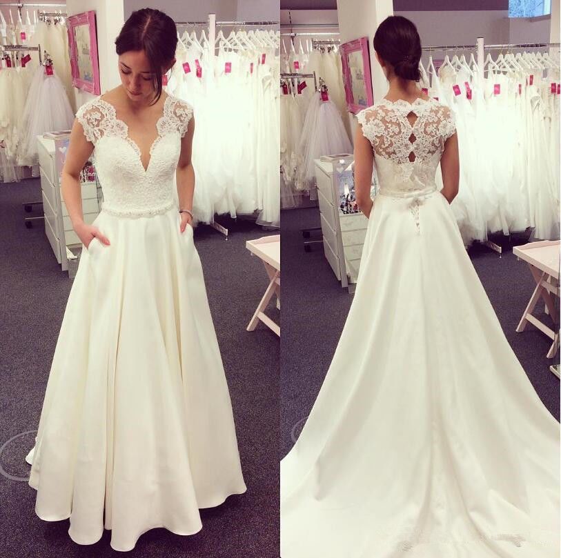 compre sencillo elegante 2018 vestidos de novia de satén con
