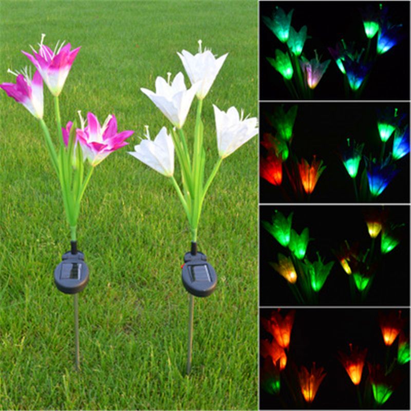 Outdoor Solar Garden Stake Lights Powered With 4 Lily Outdoor Solar Garden Stake Lights Powered With 4 Lily Flower Multi Color Changing Led Decorative Light For Patio