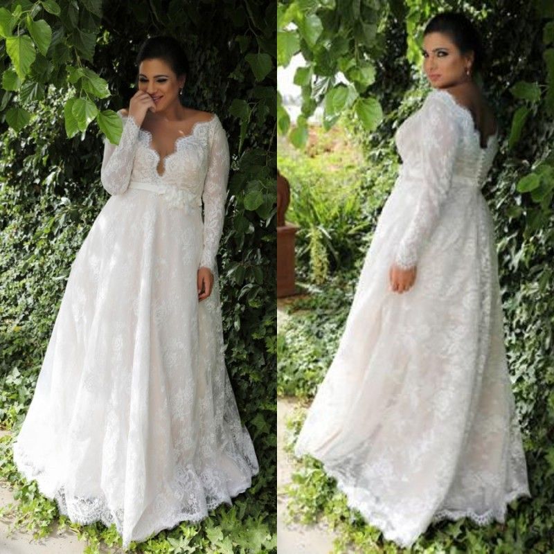 Country Style Plus Size Wedding Dresses Fall 2018 V Neck A Line