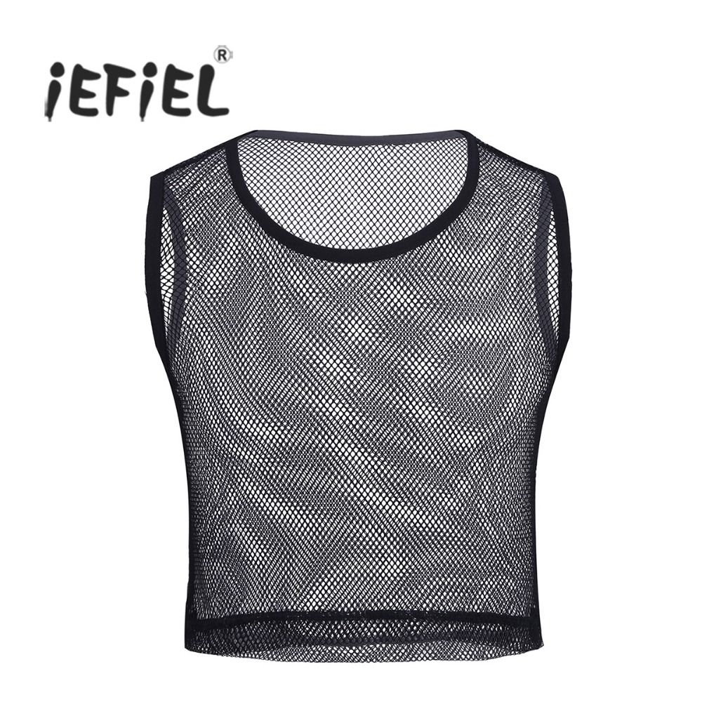 2019 IEFiEL Men Sleeveless See Through Mesh Fishnet Muscle Slim Fit