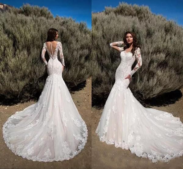 compre 2018 vestidos de boda de la playa sirena cariño manga larga