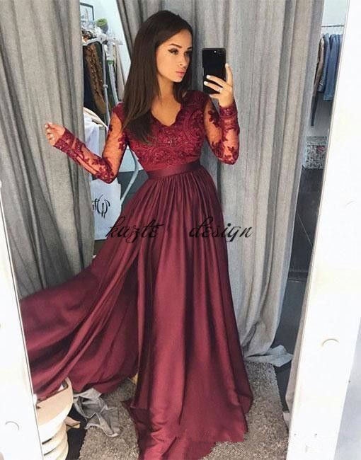 burgundy lace prom dress