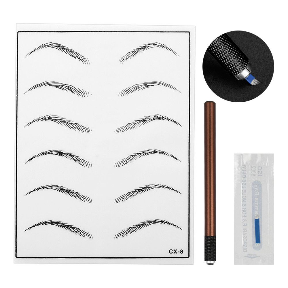 Semi Permanent Microblading Professional 3d Permanent Eyebrow Tattoo Practice Kit Disposable Tattoo Needle Coffee Manual Pen Kit Training Permanent Makeup ...