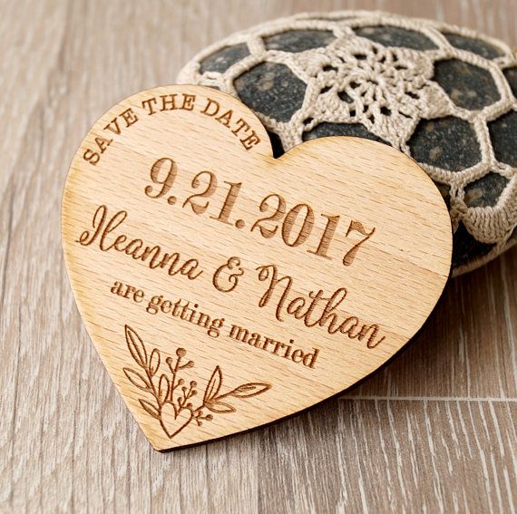 Customized Hearts Bride Groom Names Wooden Wedding Save The Date
