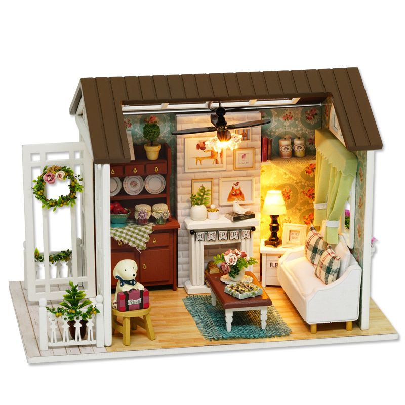 Handmade Wooden Doll House Assemble 3d Kits Furniture Miniature Handmade Wooden Doll House Assemble 3d Kits Furniture Miniature Craft Gift With Dust Cover Home Toys For Birthday Gifts Dollhouse And