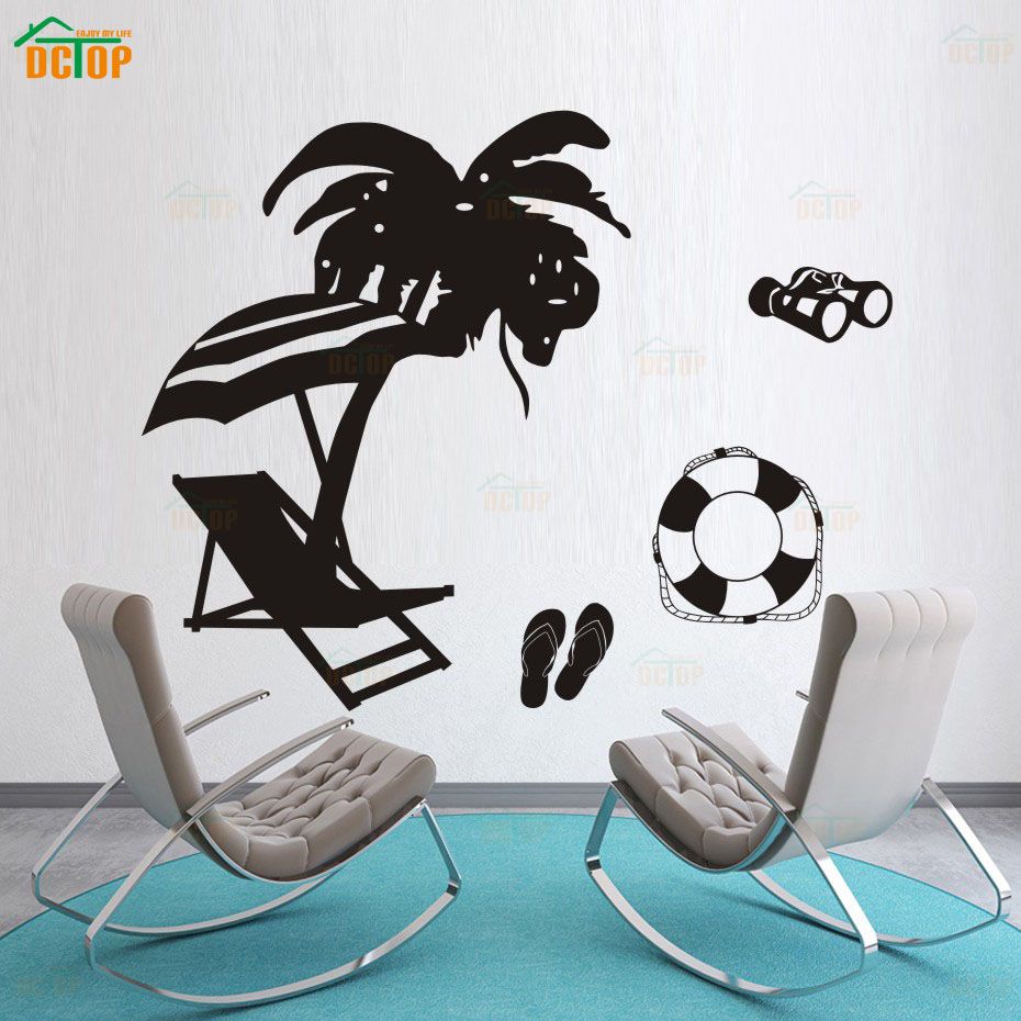 Palm Trees Silhouettes Beach Summer Wall Decal Removable Vinyl Art Sticker For Living Room Sofa Background Decoration