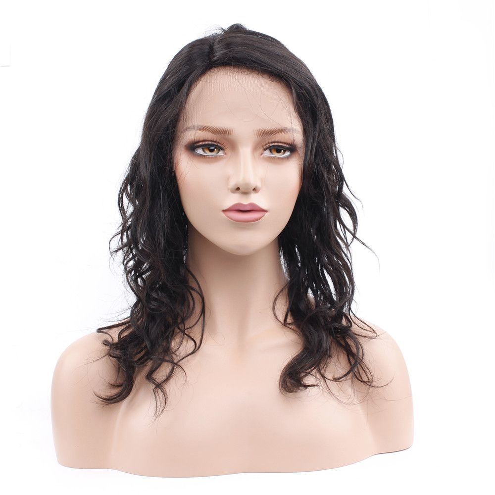 Short Wavy Human Hair Wigs Peruvian 130 Density Natural Color Pre