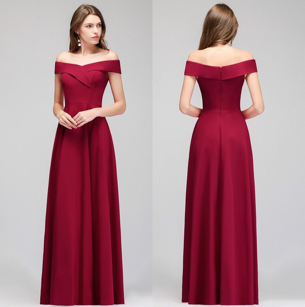 2019 Burgundy Spandex Long Bridesmaid Dresses Off The Shoulder Ruched A ...