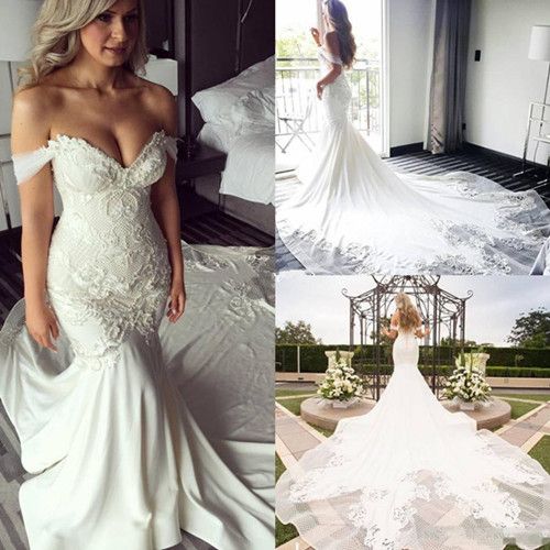 2018 Beach Wedding Dresses Mermaid Off Shoulder Sweep Train Bridal