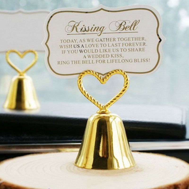 Gold Kissing Bell Place Card Holder With Matching Paper Card Wedding