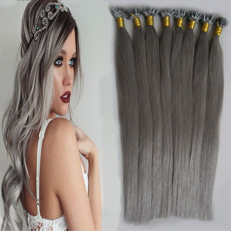 Silver Gray U Tip Hair Extension Keratine 100g Pre Bonded Fusion U Tip