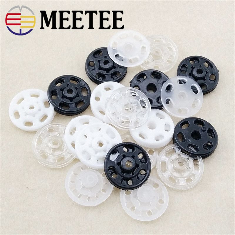 Meetee Plastic Snap Buttons Nylon Stealth Lifting Buckle Button Lift Round Black Clear DIY Sewing Shirt Clothing Accessories B7-1