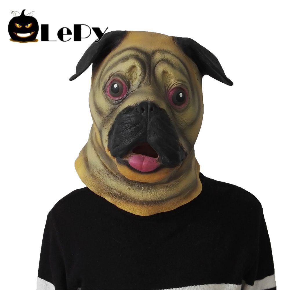 cute pug dog head latex mask full face adult mask breathable halloween masquerade fancy dress party cosplay costume funny face masks costume face masks for