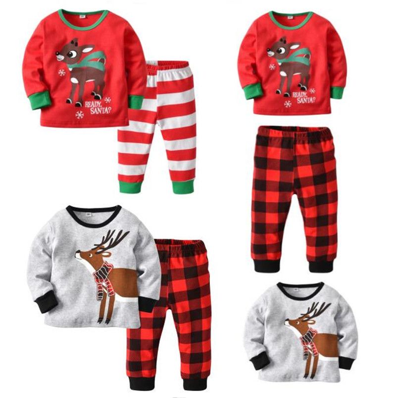 xmas christmas kids pajamas set elk deer pajama striped plaid trousers sets children boys gilrs pyjama - Plaid Christmas Pajamas xmas christmas kids pajamas set elk deer pajama striped plaid trousers sets children boys gilrs pyjama - Plaid Christmas Pajamas