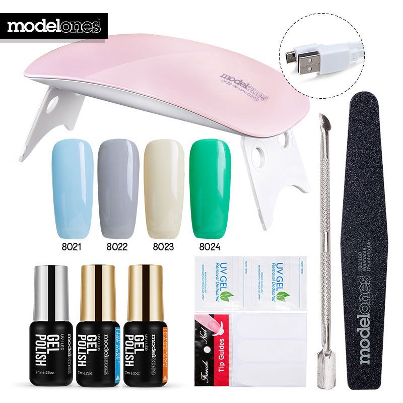 Modelones Diy Nail Art Practice Gel Tools Set Sunmini 6w Led Lamp Dryer Soak Off 4 Colors Uv Base Top Coat In